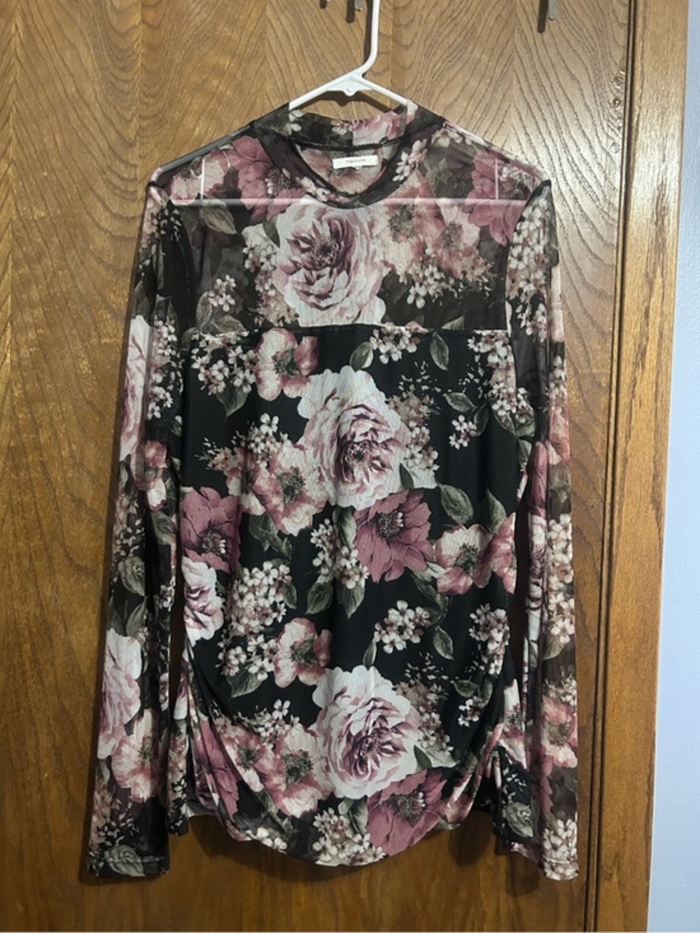 Maurices XXL Black Floral Mesh Long Sleeve Top